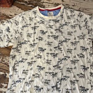 Cream and Black Short Sleeve Tee with Forest Print